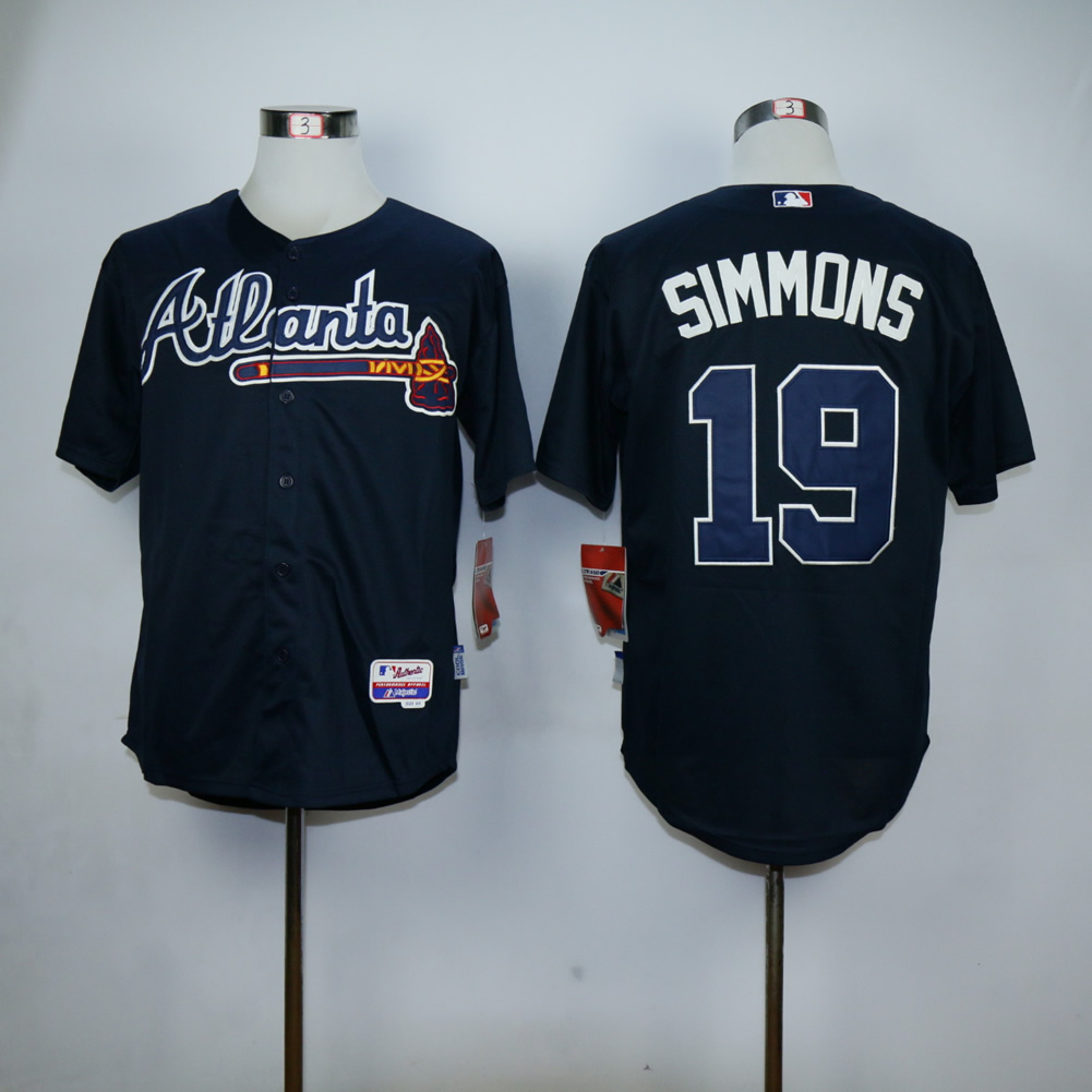 Men Atlanta Braves 19 Simmons Blue MLB Jerseys